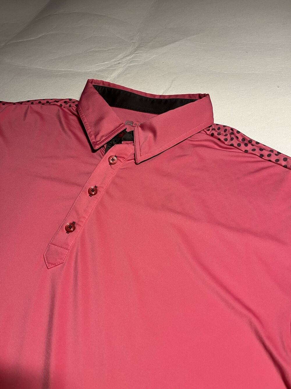 G-MAC by Kartel Men’s XL Golf Polo Shirt Pink Polka Dot Performance Stretch